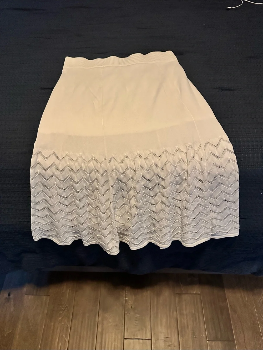New York & Company White Chevron Lace A-Line Skirt